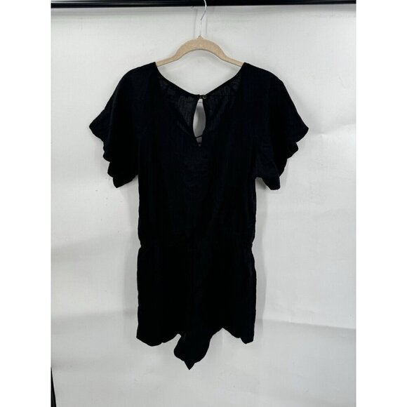 J. Crew Romper Women XS Black Linen Lyocell Blend Scalloped Minimalist Modern - Picture 2 of 9